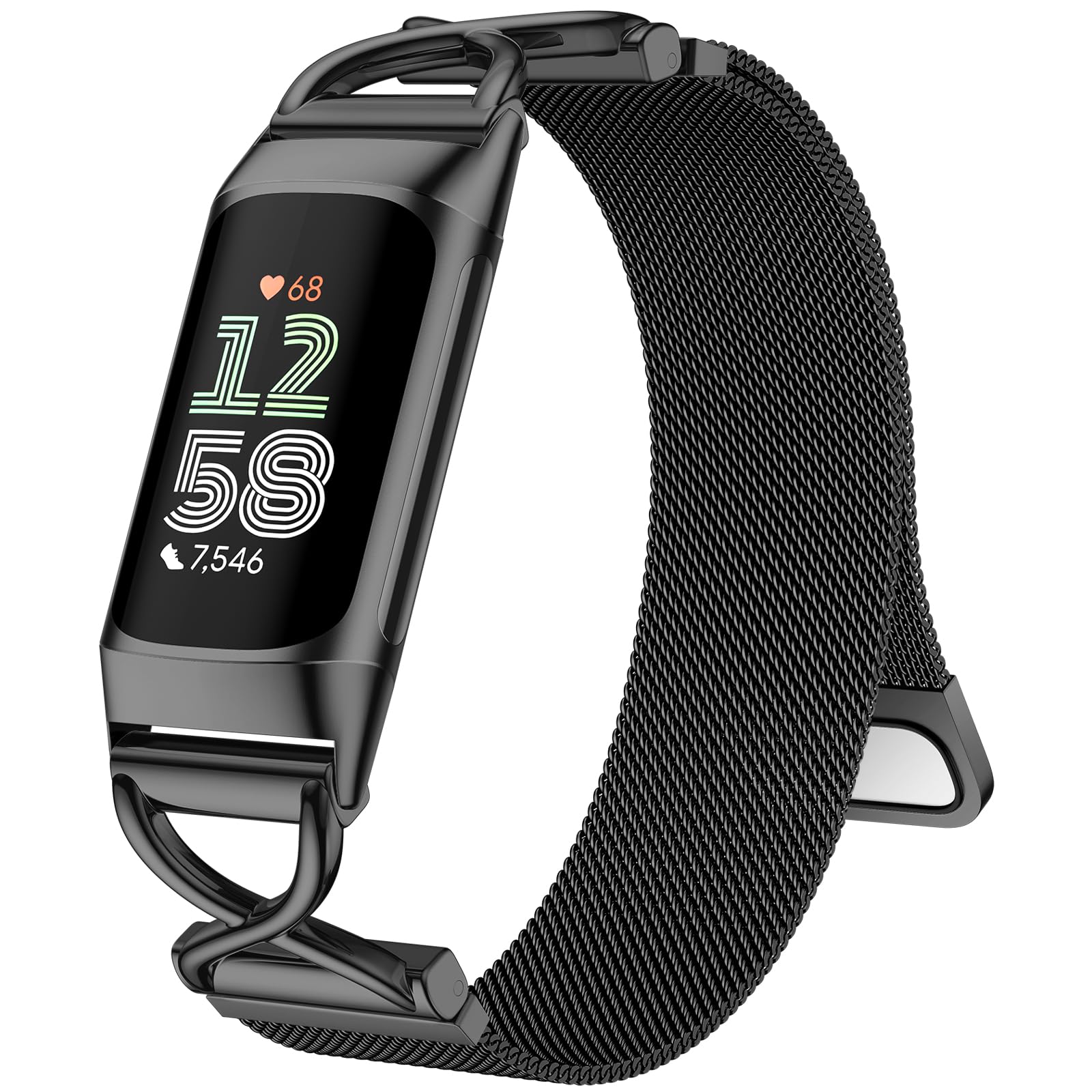 Charlam Metall Band Kompatibel mit Fitbit Charge 6 Armband, Charge 5 Armbänder für Damen, Magnetverschluss Verstellbares Edelstahl Loop Ersatzarmband für Fitbit Charge 6, Charge 5, Schwarz
