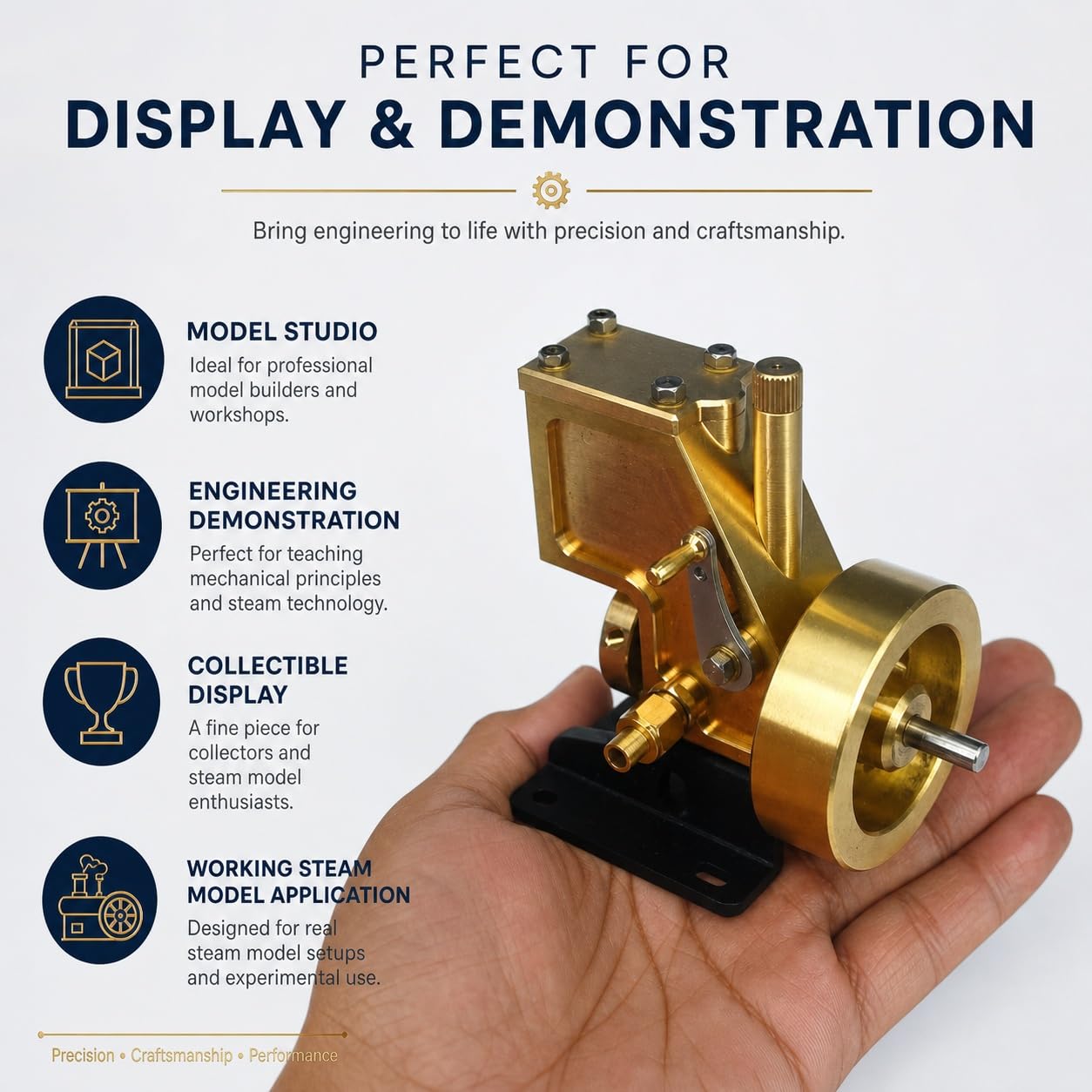 Modelo Motor Vapor Monocilindro, Válvula Manual De Vapor | Mini Motor Vapor De Latón, Estructura Mecanizada Con Precisión, Ensamblaje De Latón, Para Exhibición Y Demostración
