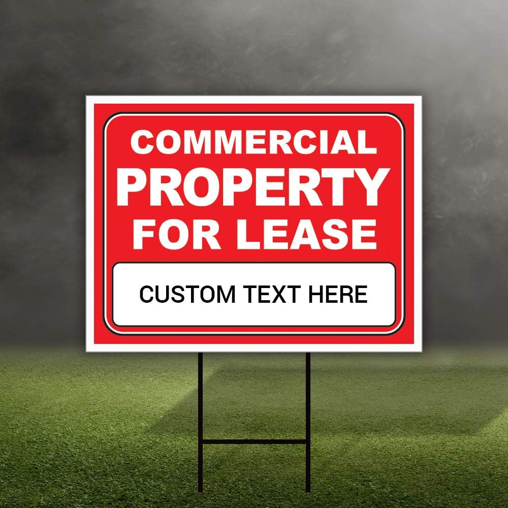 Commercial Property for Lease Yard Sign Personalized 24" x 18" - Coroplast Visible Text Long Lasting Rust Free Custom Commercial Property for Lease Sign with Metal H-Stake, A (24x18, Double Sided)