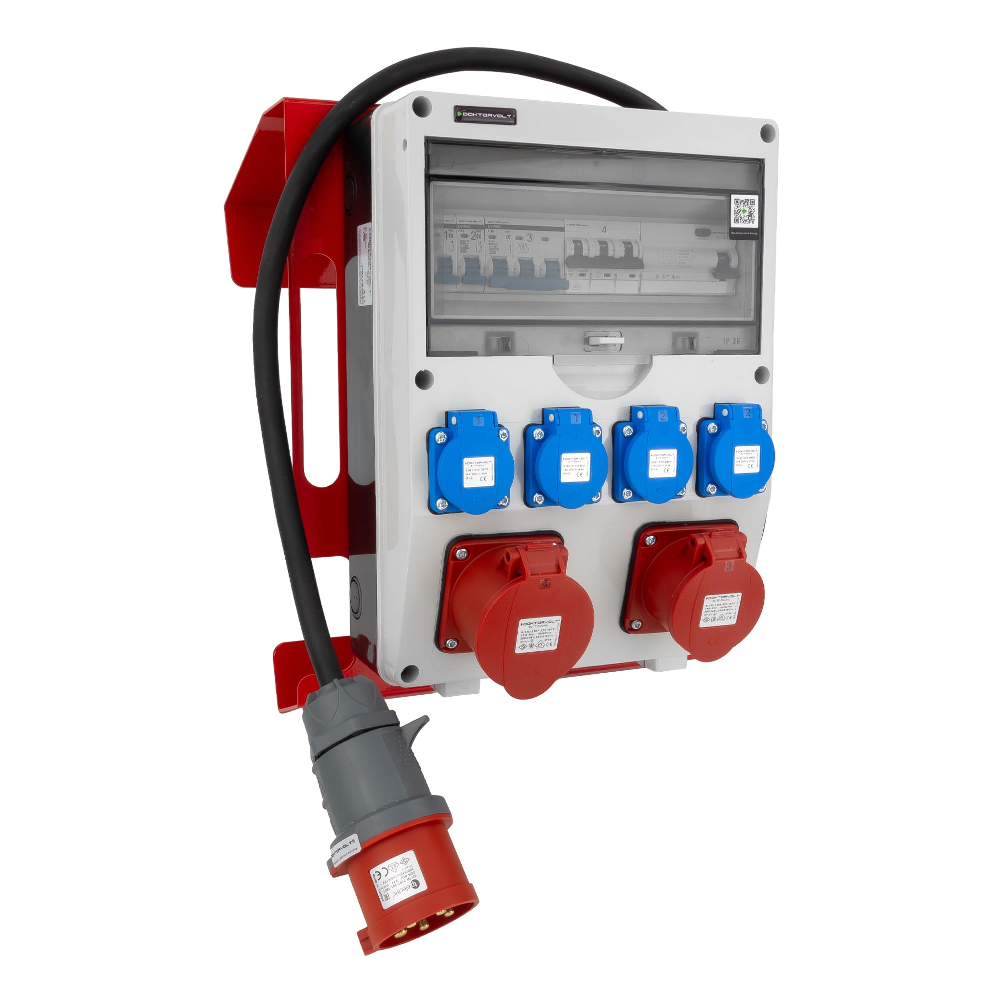 Baustromverteiler mit Ständer und Kabel FI-Schalter SET-S/FI 32A 16A CEE-Steckdose 4x230V Schuko-Steckdose Stromverteiler Doktorvolt