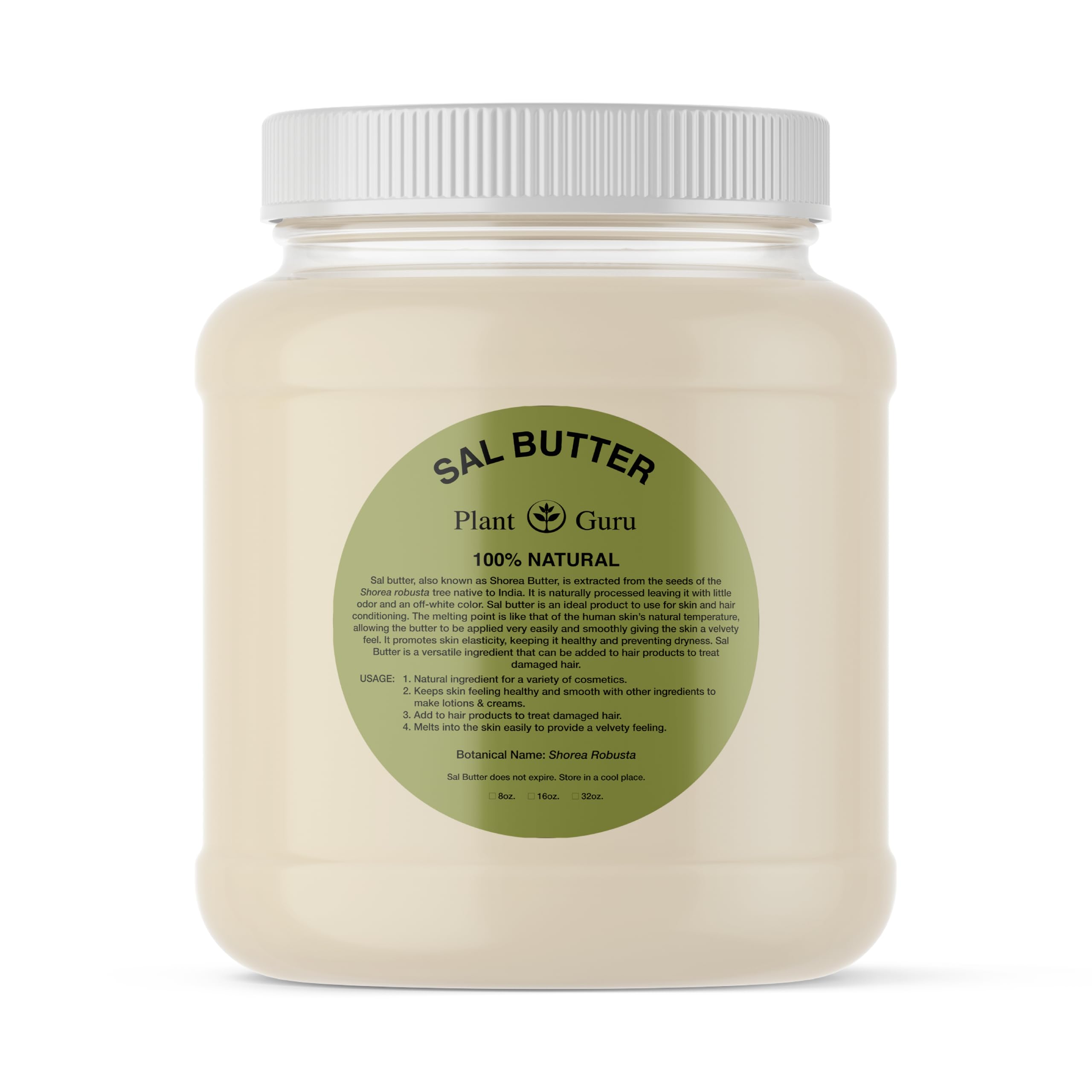 Plant Guru Raw Sal Seed Butter 3 lbs. Jar 100% Pure Natural Cold Pressed - Great for Skin, Body and Hair Moisturizer, DIY Creams, Balms, Lotions and