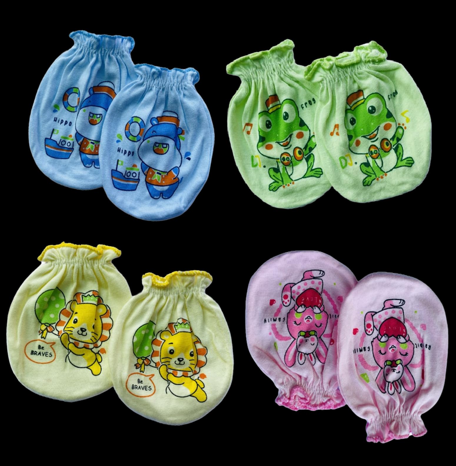 Wavva Pack Of 4 Pairs, Cotton Mittens For New Born Baby 0-6 Months|Baby Hand Gloves|New Born Baby Products.,Multicolor