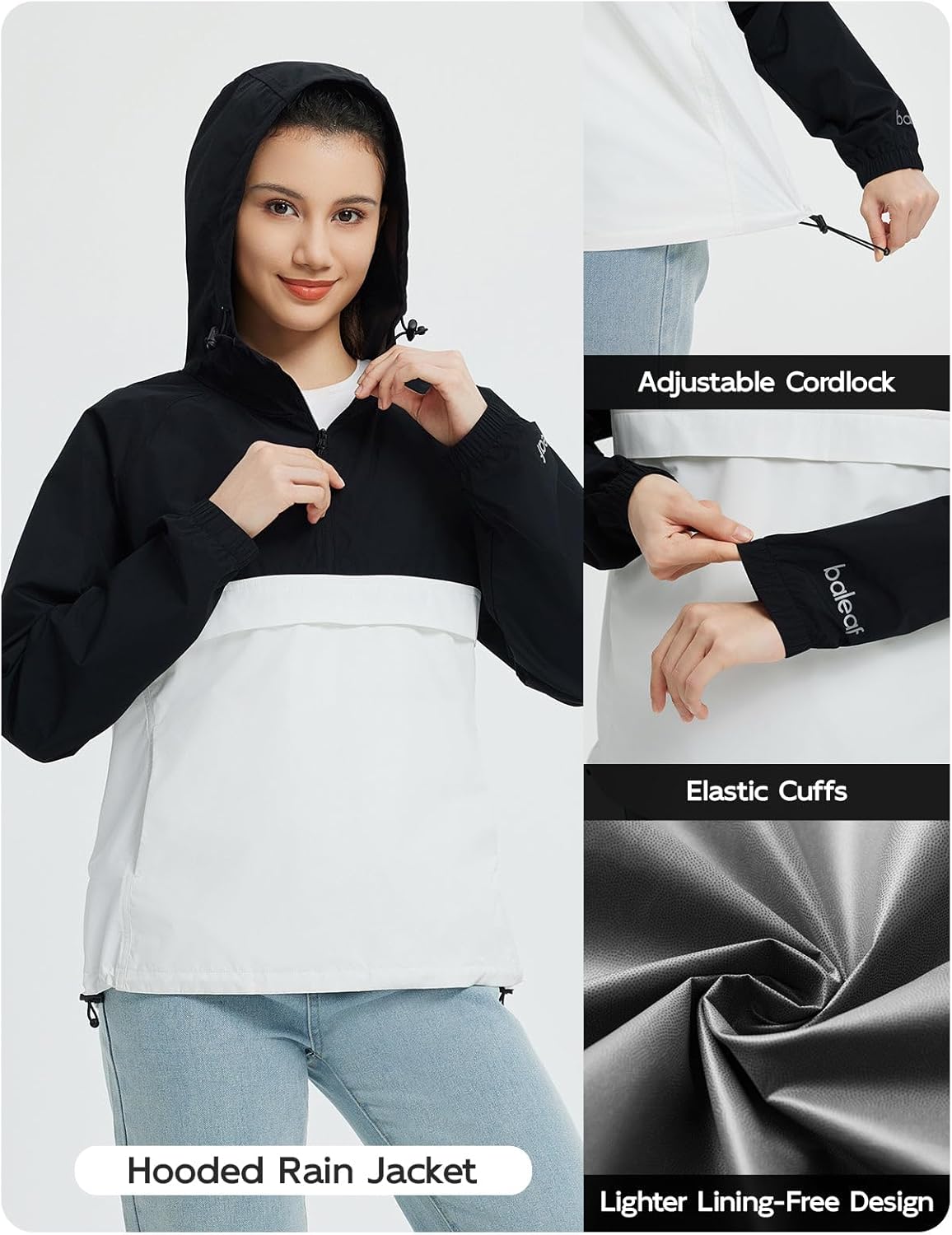 baleaf Women's Rain Jackets Waterproof Lightweight Packable Windbreaker Hooded 1/4 Zip Raincoats for Outdoor - Image 5