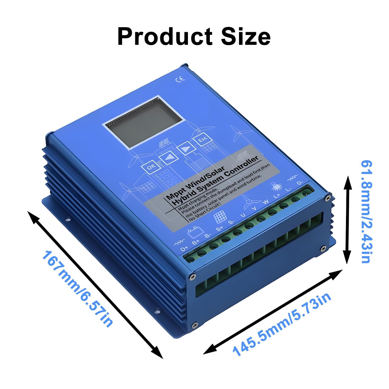 Controller di Carica Ibrido Eolico Solare 12V 24V 48V | Regolatore di Carica MPPT Boost con Display LCD e Carico di Scarico(12V)