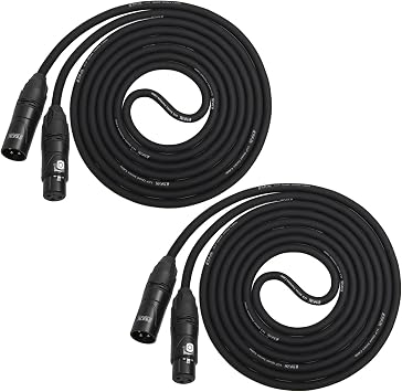 LyxPro Cable Pack 2 Black - 100 Ft - XLR Male to Female 4-Conductor Star Quad Professional Microphone Cables. Low Noise & Sound Clarity Road Worthy