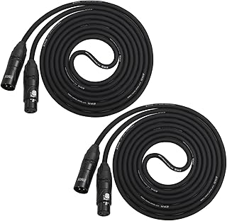 LyxPro Cable Pack: 2 Black - 10 Ft - XLR Male to Female 4-Conductor Star Quad Professional Microphone Cables. Low Noise & Sound Clarity â€“ Road Worthy