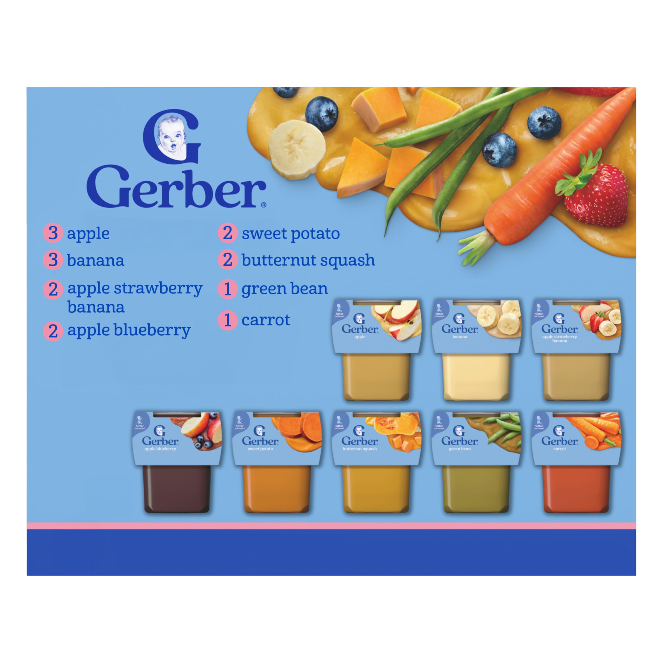 Gerber Baby Foods 2nd Foods Variety Pack, Natural for Baby, Fruit & Veggie Favorites, 8 Ounce (Pack of 32)