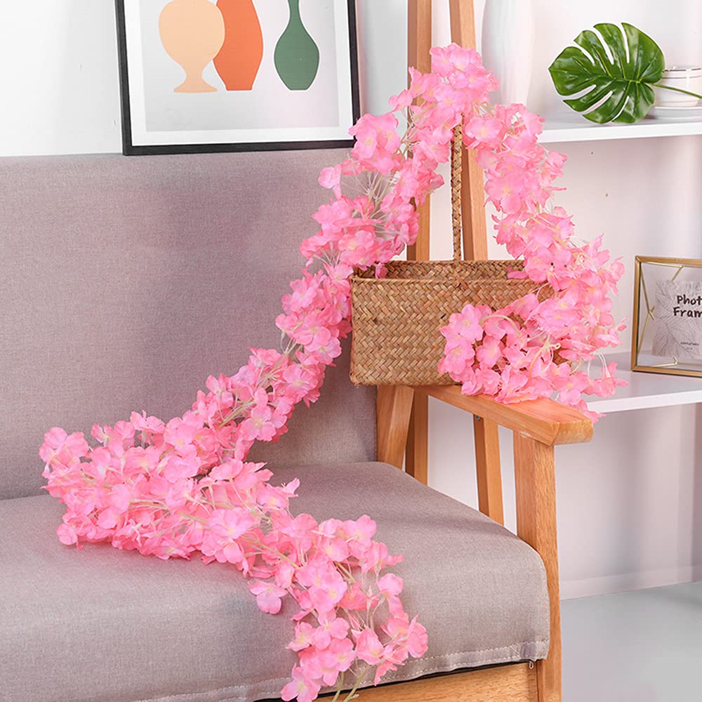Prmape 2 PCS Ghirlanda Fiori Artificiali, 1,8M Fiori di Ciliegio Finti, 135 Fiori Ghirlanda di Fiori di Ciliegio, Finte Rosso Rosa Fiori Ghirlanda in Seta per Matrimoni Feste Giardini Stanze Decor