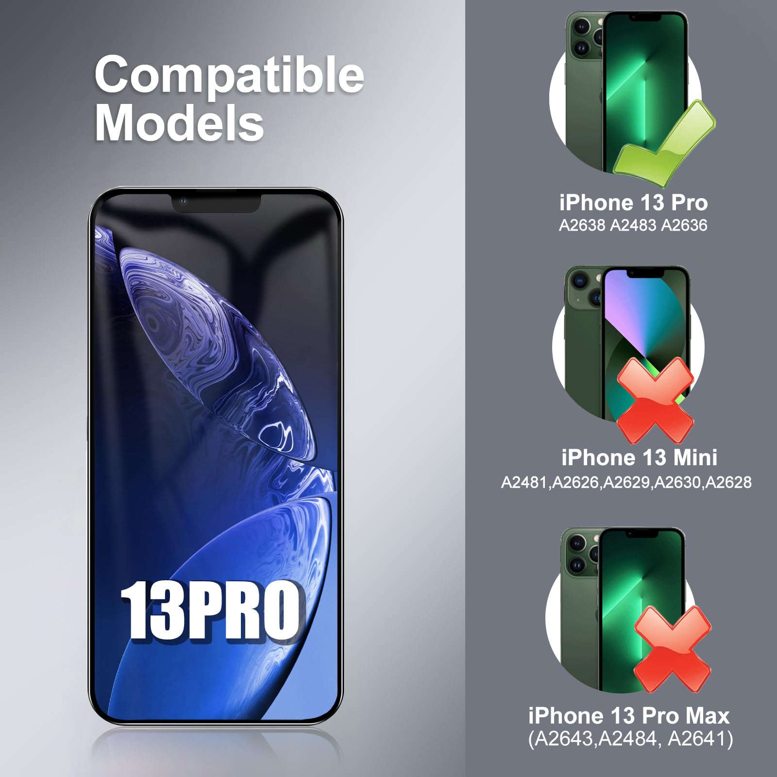 DTD Pantalla para iPhone 13 Pro LCD 6.1 Reemplazo para iPhone 13 Pro, Pantalla para iPhone 13 Pro, Compatible con A2638, A2483, A2636, A2639, A2640