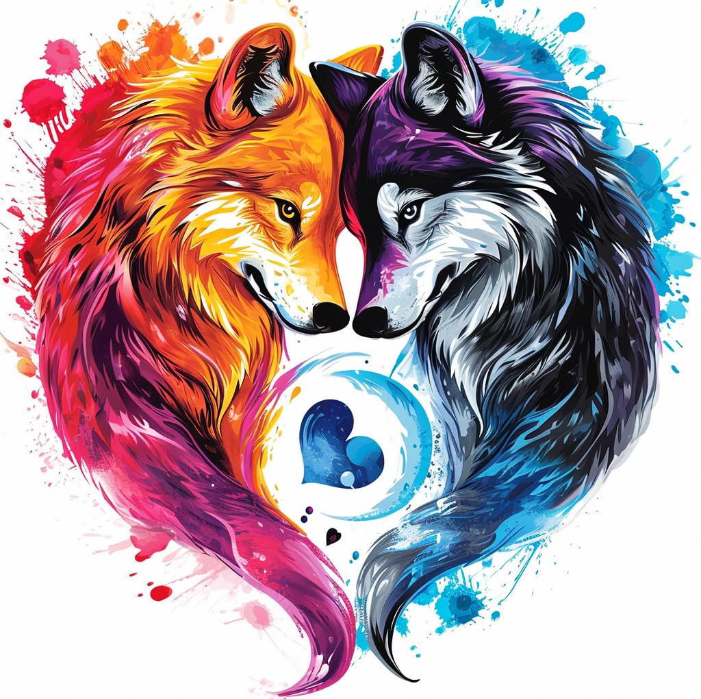 Moohue Animals Love Wolves Stamped Cross Stitch Kits For Adults 14Ct Pre Printed Cross Stitch Kits For Beginners (Animals Love Wolves)