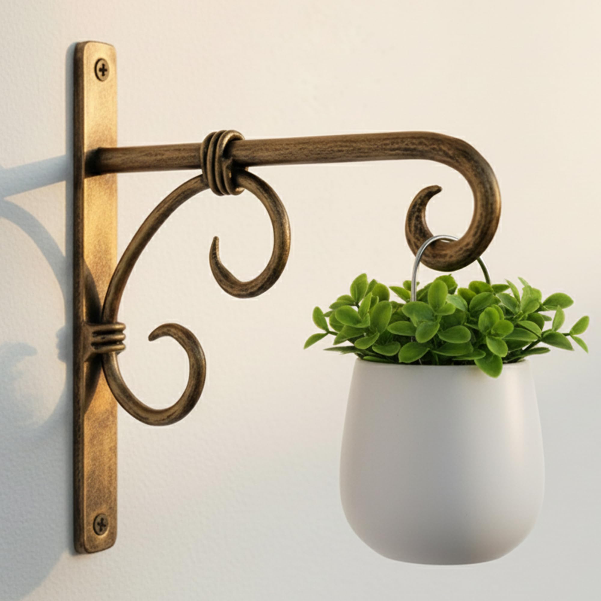 Antique Golden Wall Bracket | Iron Plant Hanger for Bird Feeders, Planters, Lanterns, Wind Chimes, Hanging Baskets, Ornaments, String Lights | Indoor and Outdoor Decorative Wall Mount Hook