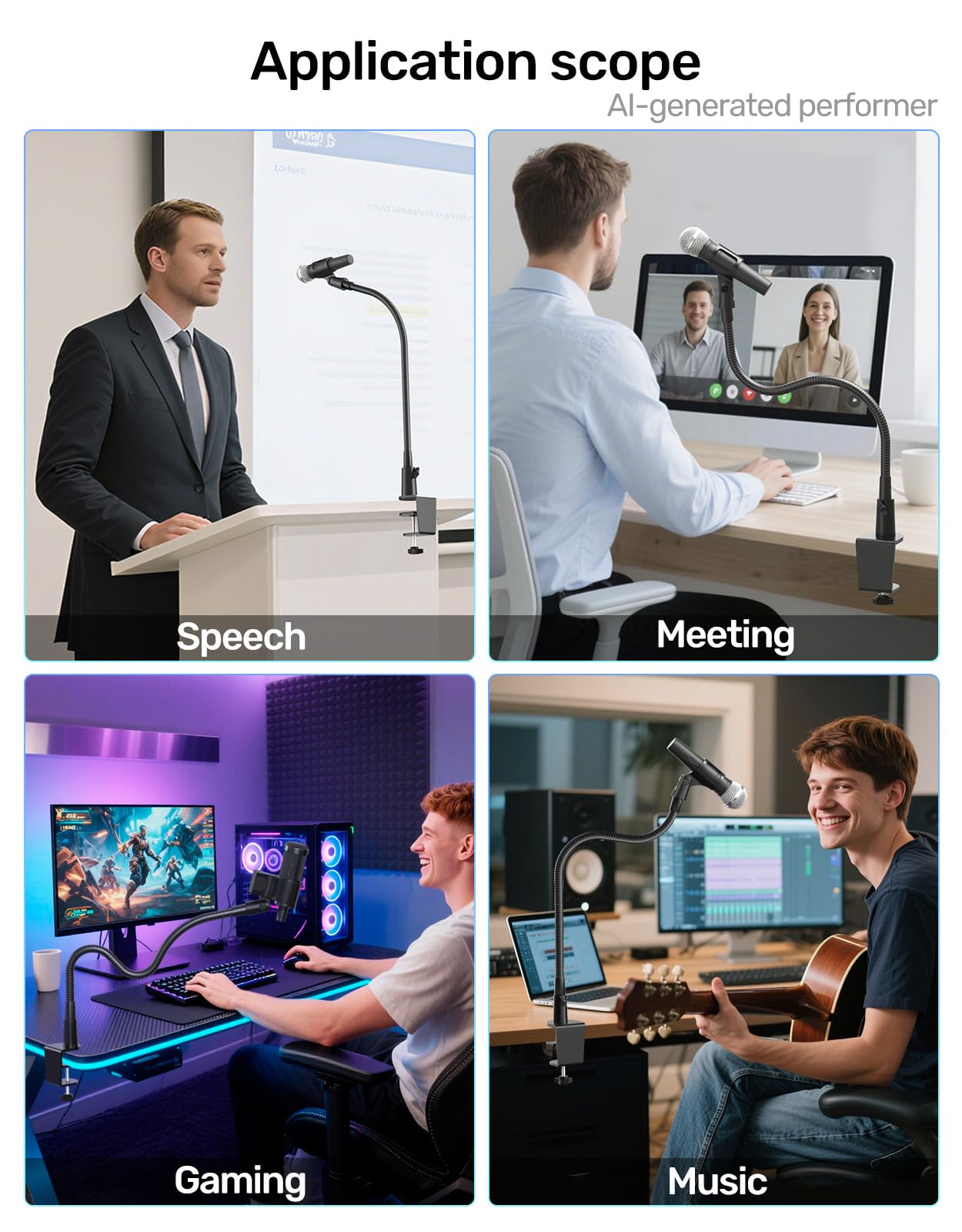 Flexibler Schwanenhals-Mikrofonständer mit Tischklemme, robust, mit 2 Mikrofonhaltern, 0,6 cm und 0,95 cm Adapter, für Gaming, Live-Streaming, Podcast, Konferenzen und Podium, 48,3 cm (19 Zoll)