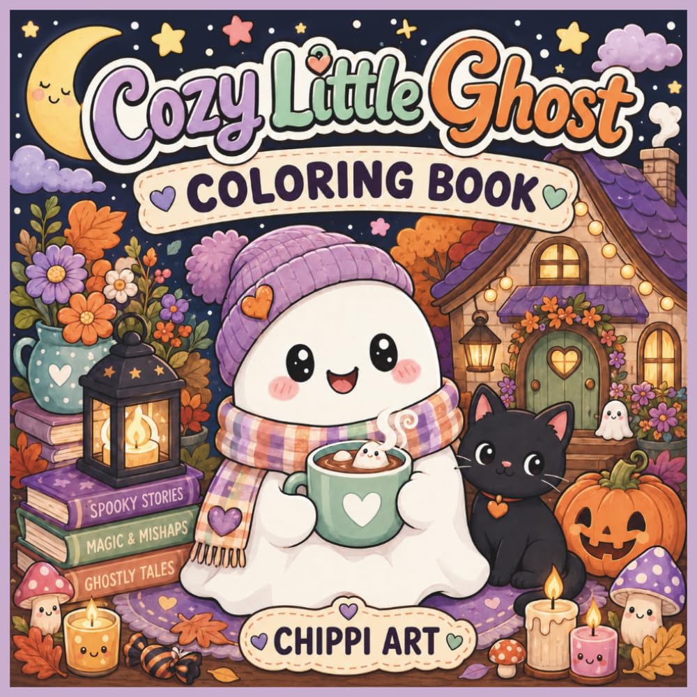 Cozy Little Ghost Coloring Book: 40 Cute and Spooky Everyday Life Coloring Pages for Adults, Teens, and Kids