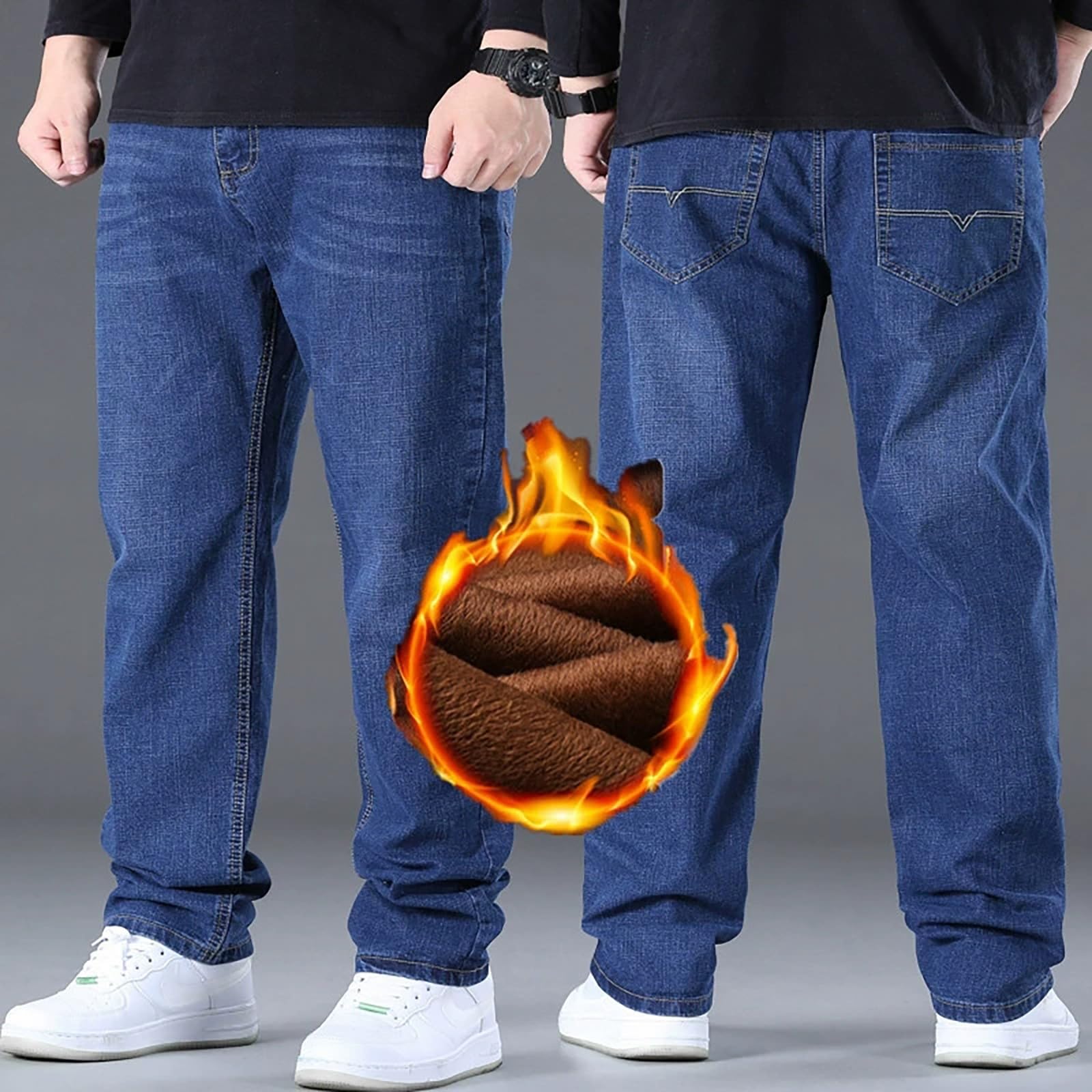 Generisch Pantalones vaqueros holgados para hombre, pantalones vaqueros de tallas grandes, pantalones de mezclilla, rectos, de pierna ancha, pantalones de ocio, ropa de calle, universidad, pantalones