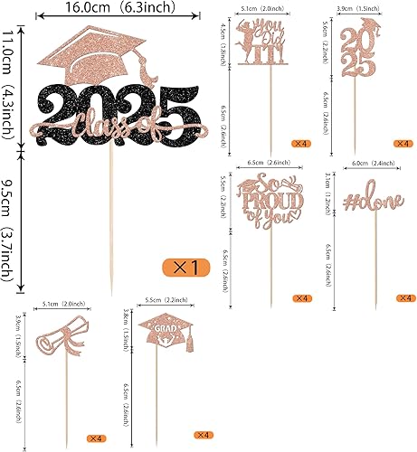 Miniatura 72 de Paquete de 24 adornos dorados para cupcakes de graduación 2025 con purpurina So Proud of You Done Diploma Graduation Cap Cupcake Picks Class of 2025