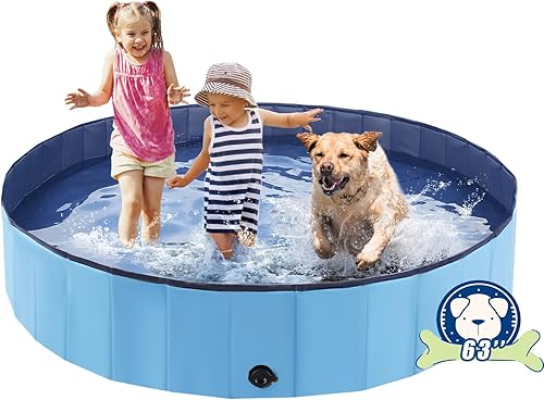 Miniatura 3 de Piscina grande para perros de 63 pulgadas con aspersor, piscina plegable 2 en 1, de plástico duro antideslizante, para exteriores, patio trasero,