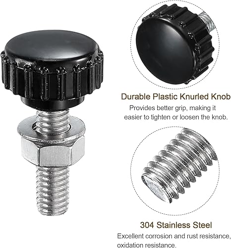 Miniatura 88 de uxcell Juego de 4 perillas moleteadas, tornillos de pulgar con tuercas y arandelas, rosca macho métrica M6 x 1.378 in, cabeza de plástico de 0.984