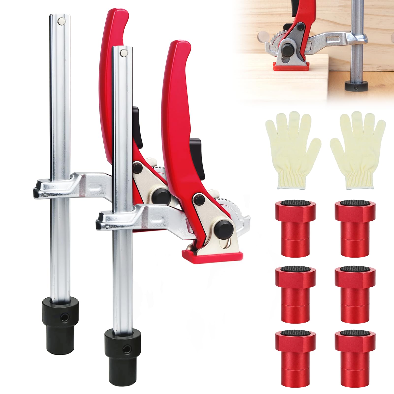 Set di ganci per panca da 20 mm, 2 morsetti a leva a sgancio rapido, 6 supporti antiscivolo, morsetti da tavolo in acciaio al cromo vanadio per tavolo MFT e banco da lavoro, lavori in legno precisi e