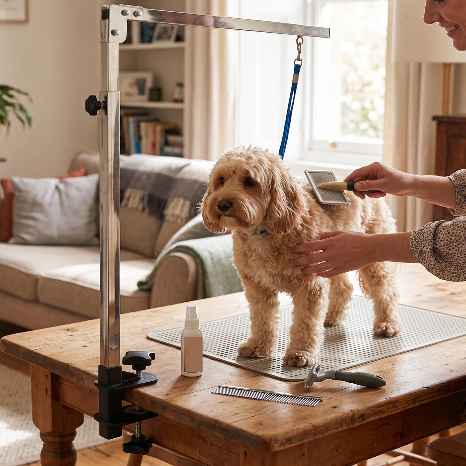 Luocute Supporto per Toelettatura Cane in Acciaio Inox, Morsa Regolabile Pieghevole, per Animali Domestici