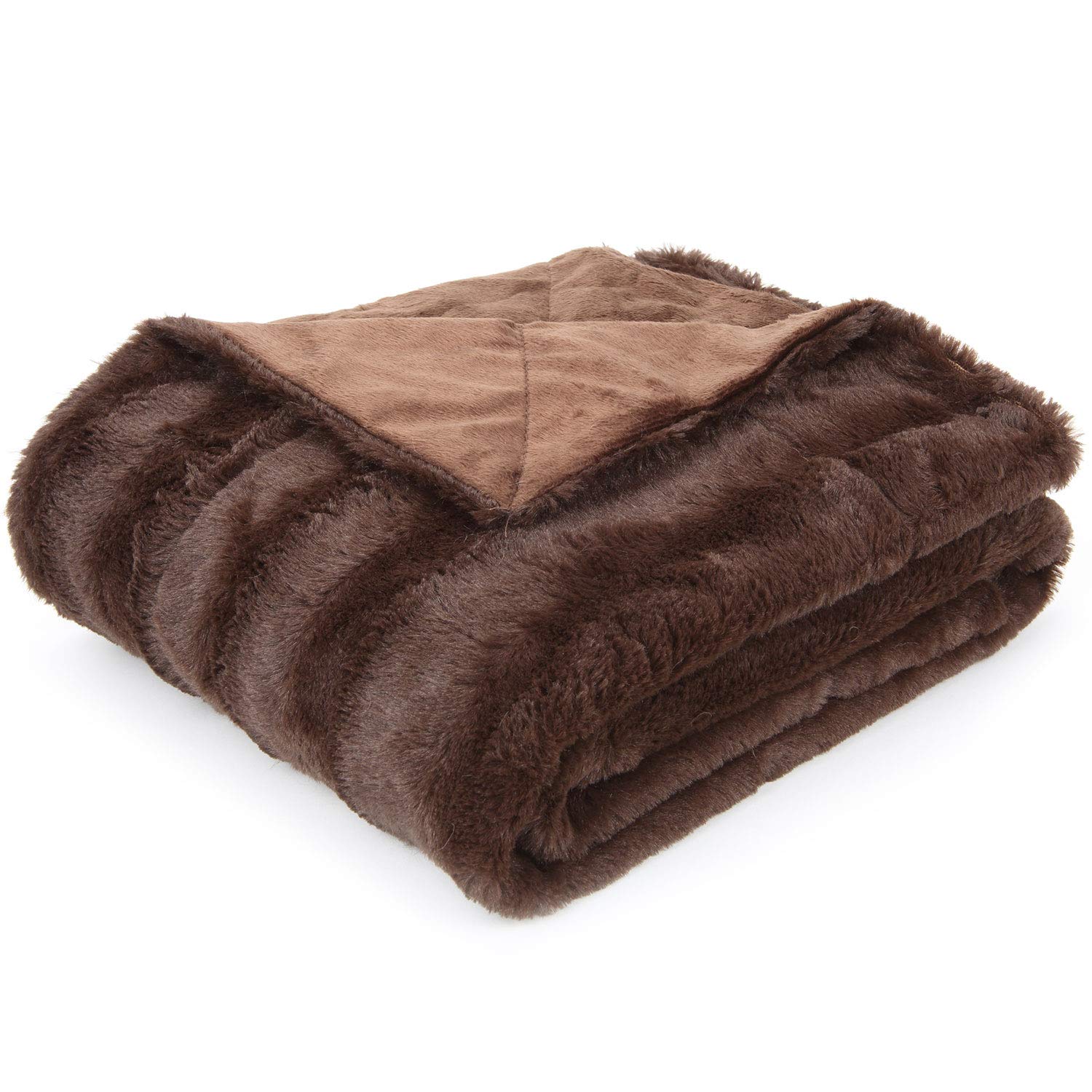 Cheer Collection Faux Fur Blanket - Luxurious Fluffy Blankets for Couch & Bed - Machine Washable - 60" x 50" inches - Chocolate