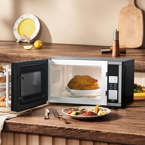 Miniatura 6 de SMETA Horno microondas compacto de 700 vatios, 0.7 pies cúbicos, horno microondas de encimera, 10 niveles de potencia con botón giratorio para
