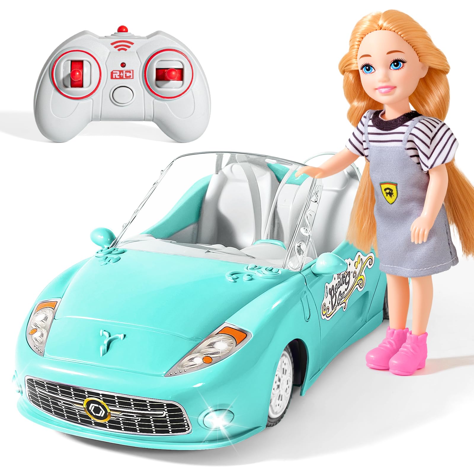 Remote Control Car for Girls, RC Cars for Girls Toddler, 1:18 Scale 2.4Ghz RC Car Toys for Kids with Doll, Rc Toys Car Birthday for Girls Kids