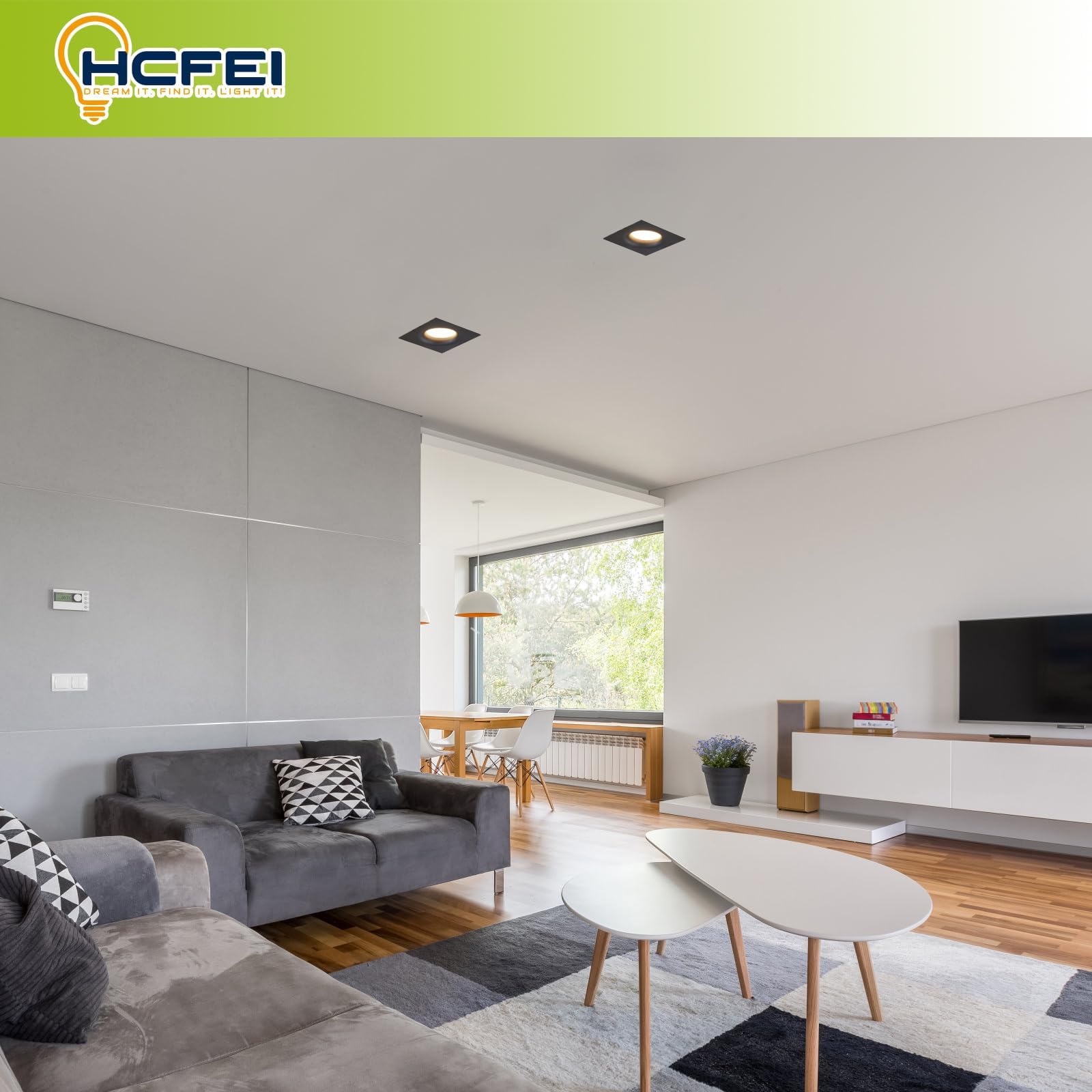 HCFEI LED Einbaustrahler Set eckig - schwarz 5 Watt dimmbar 230V flach blendfrei – Einbauleuchte Ø 68mm Bohrloch – Einbau-Spot Decken-Strahler Deckeneinbaustrahler (6er set - Warmweiß)