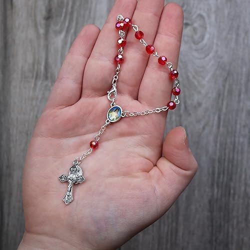 Miniatura 3 de Needzo Red Divine Mercy - Rosario de auto, cuentas de oración para espejo retrovisor, accesorios religiosos para interiores de automóvil, 5  pulgadas