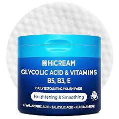 Hicream Glycolic Acid Exfoliating Pads Dual-Textured Facial Toner for Pore Care Skin Radiance Deep Cleansing Peel with Niacinamide
