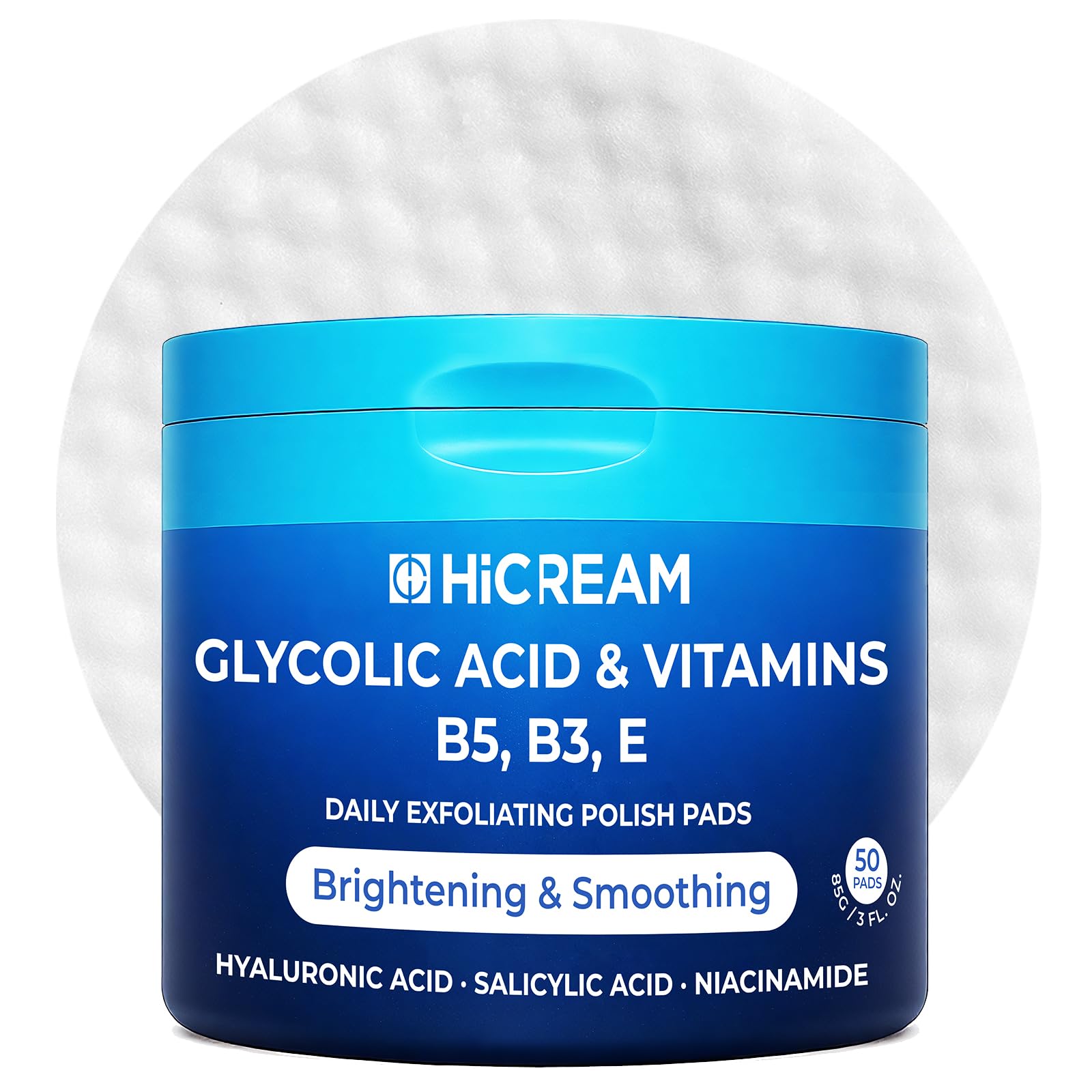 Hicream Glycolic Acid Exfoliating Pads Dual-Textured Facial Toner for Pore Care Skin Radiance Deep Cleansing Peel with Niacinamide