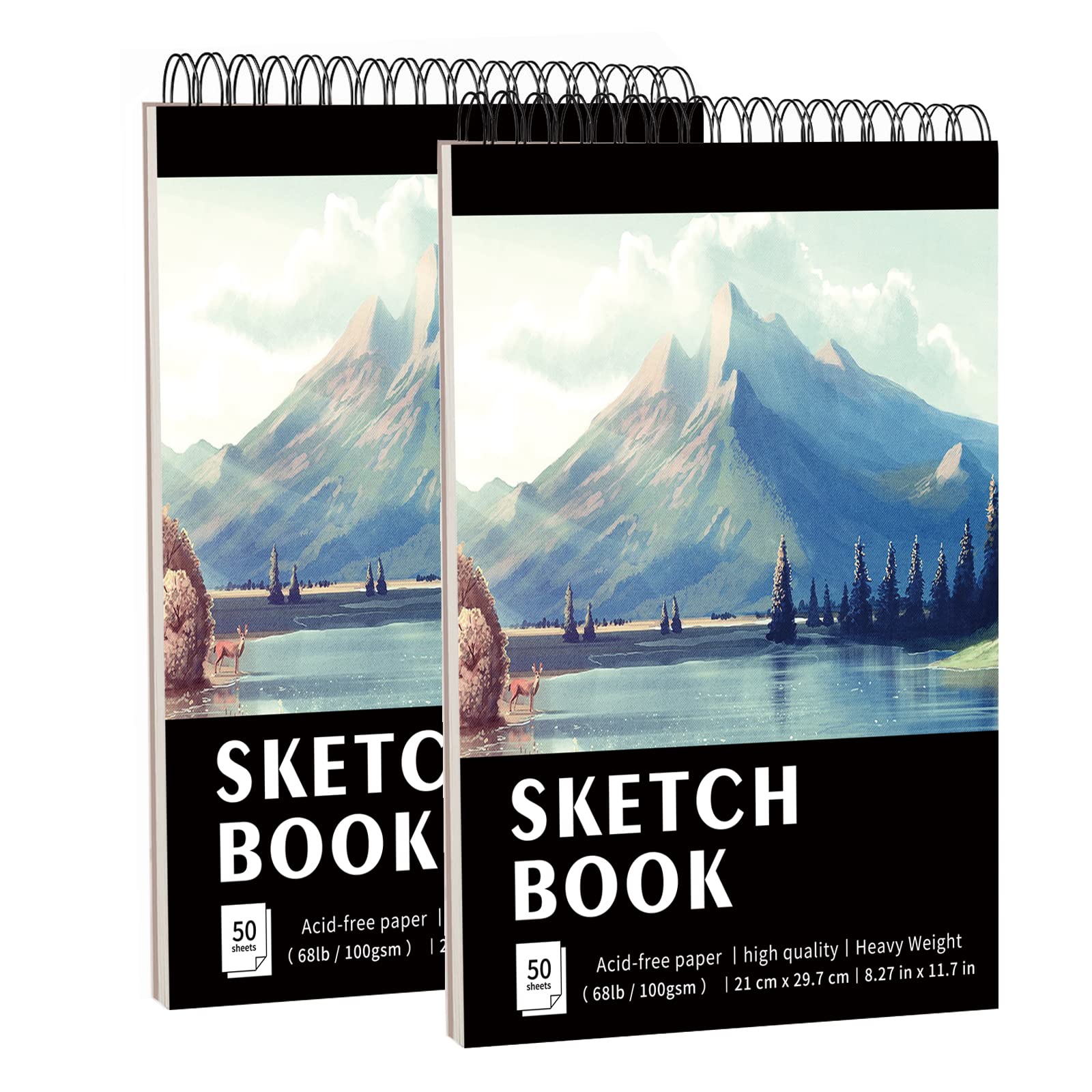 KINSPORY Sketchbook A4 100GSM, 100 Pages (50 Sheets), Acid-Free Art Drawing Paper, Spiral Bound Drawing Painting Sketching Pad Supplies for Artists and Professionals - 21 x 29.7cm