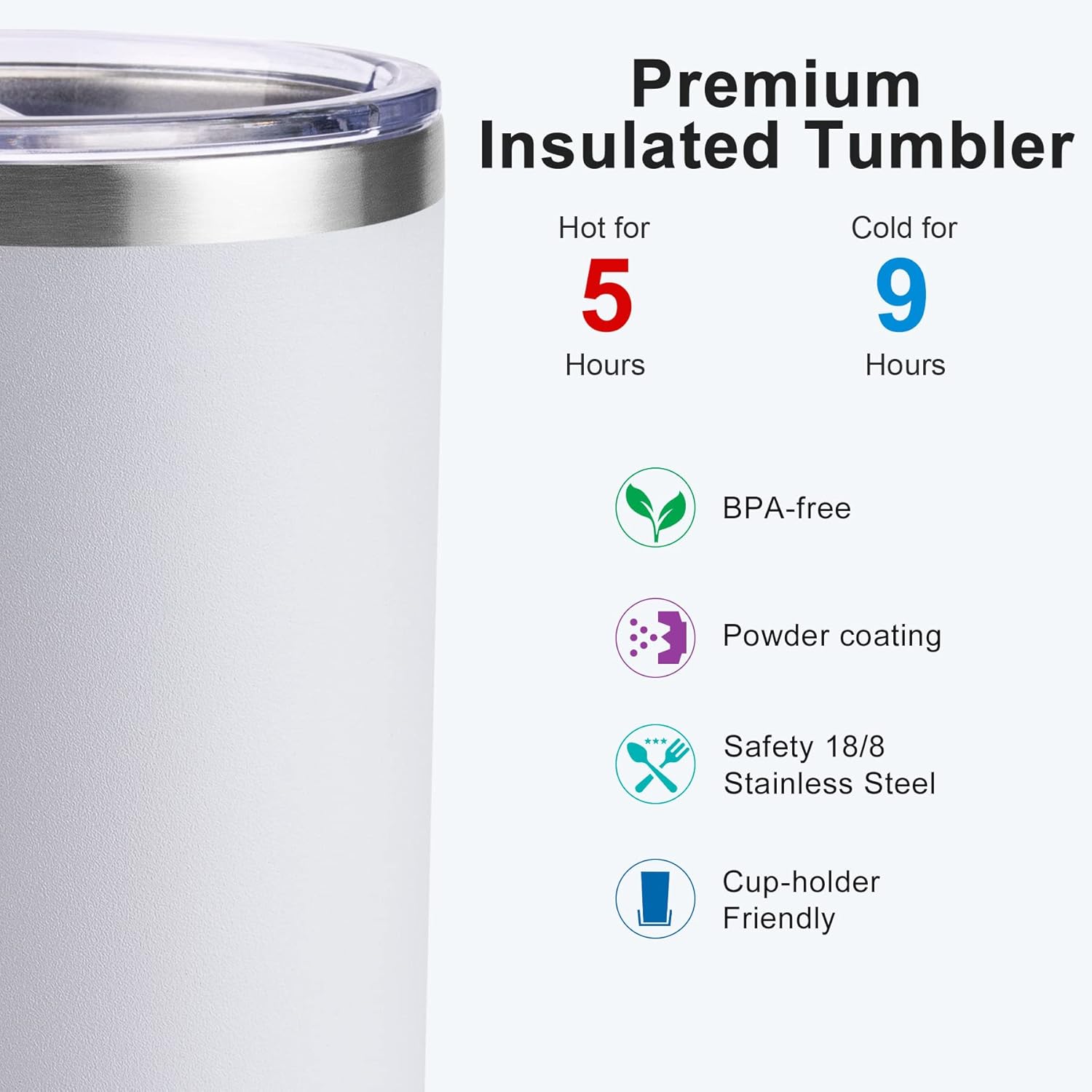 koodee Insulated Tumbler with Straw-12 oz Skinny Tumbler Stainless Steel Double Wall Vacuum Water Cup for Women, Sweat-Free (White) - Image 3