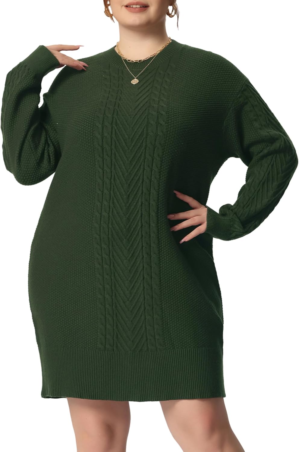 Agnes Orinda Plus Size Women 2025 Fall Crewneck Long Sleeve Knit Tunic Pullover Short Sweater Dresses