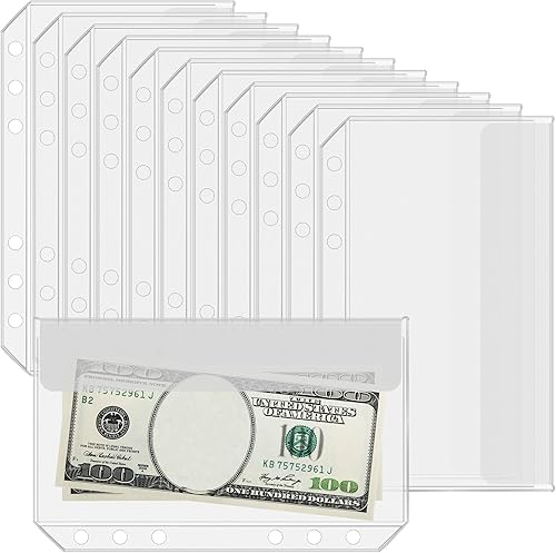 Miniatura 8 de Antner 12 bolsillos de tamaño A7, sin cremallera, sobres de efectivo para carpeta A7, 6 agujeros de PVC transparente sin cremallera, sobres de