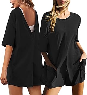 Hanaoops Women's Jumpsuit Summer Short Playsuit Casual Half Sleeve Crew Neck T-Shirts Jumpsuit One-Piece Romper Loose V-sh...