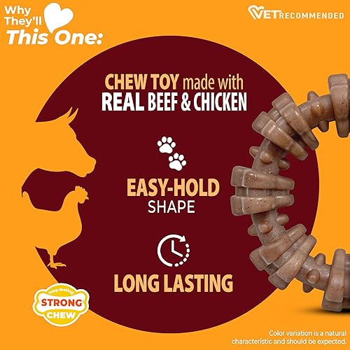 Miniatura 4 de Nylabone Juguete masticable fuerte con anillo texturizado para perros, hecho con carne de res y pollo reales, huesos duraderos para masticadores