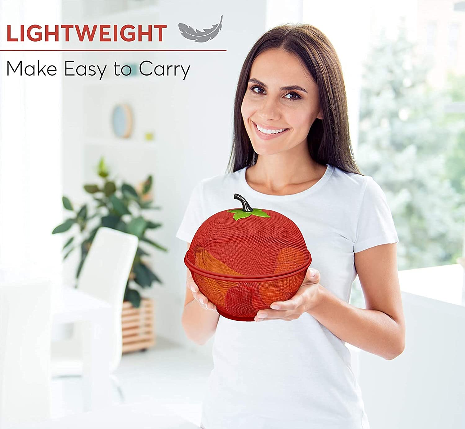 OMAZING KITCHEN Apple Shape Net Fruits Basket for Kitchen (Large Size 28.5 cm) | (Red) 2