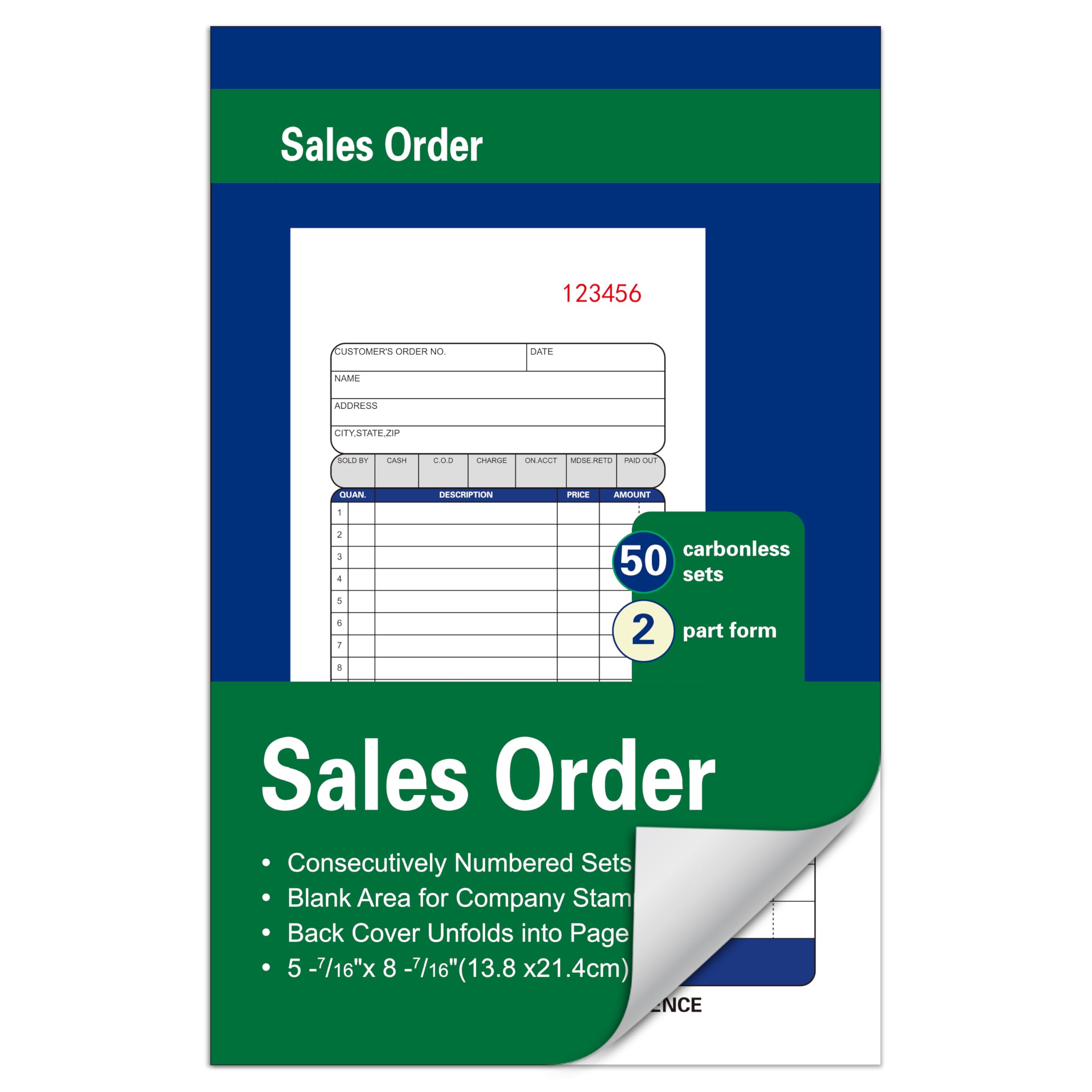 large receipt book5-716 x 8-716 inchescarbonless paper2-part duplicate copy sales orderformwhitecanarypink50 sets per book