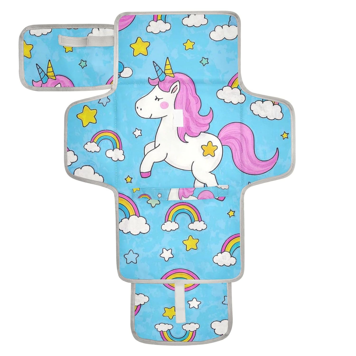 Cartoon Cute White Rainbow Unicorns Reusable Changing Table pad with Tissue Pocket Diaper mat Changing pad Travel Lightweight & Foldable Changing Station cambiador de pa?ales para Bebes