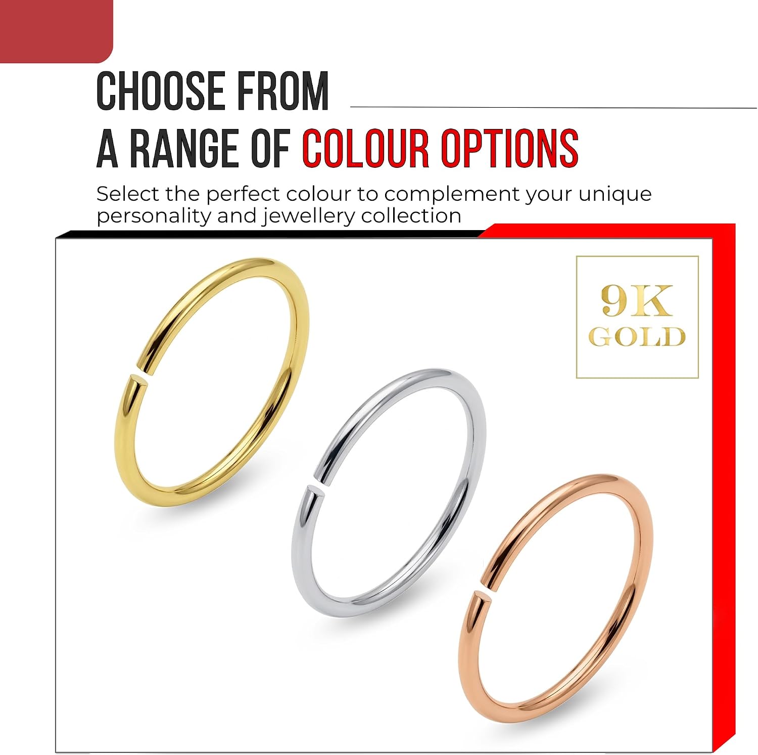 20 Gauge (0.8mm) 9K Solid Gold Seamless Continuous Tiny Hoop Nose Ring Piercing Body Jewelry