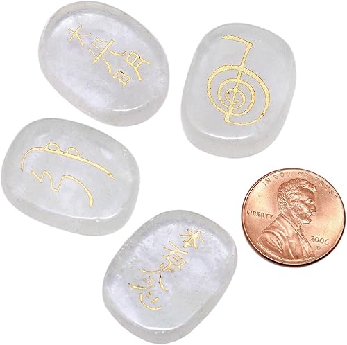 Miniatura 3 de Rockcloud Cuarzo de roca de cristal curativo, 4 piezas, piedras de chakra grabadas, palmera, equilibrio de reiki