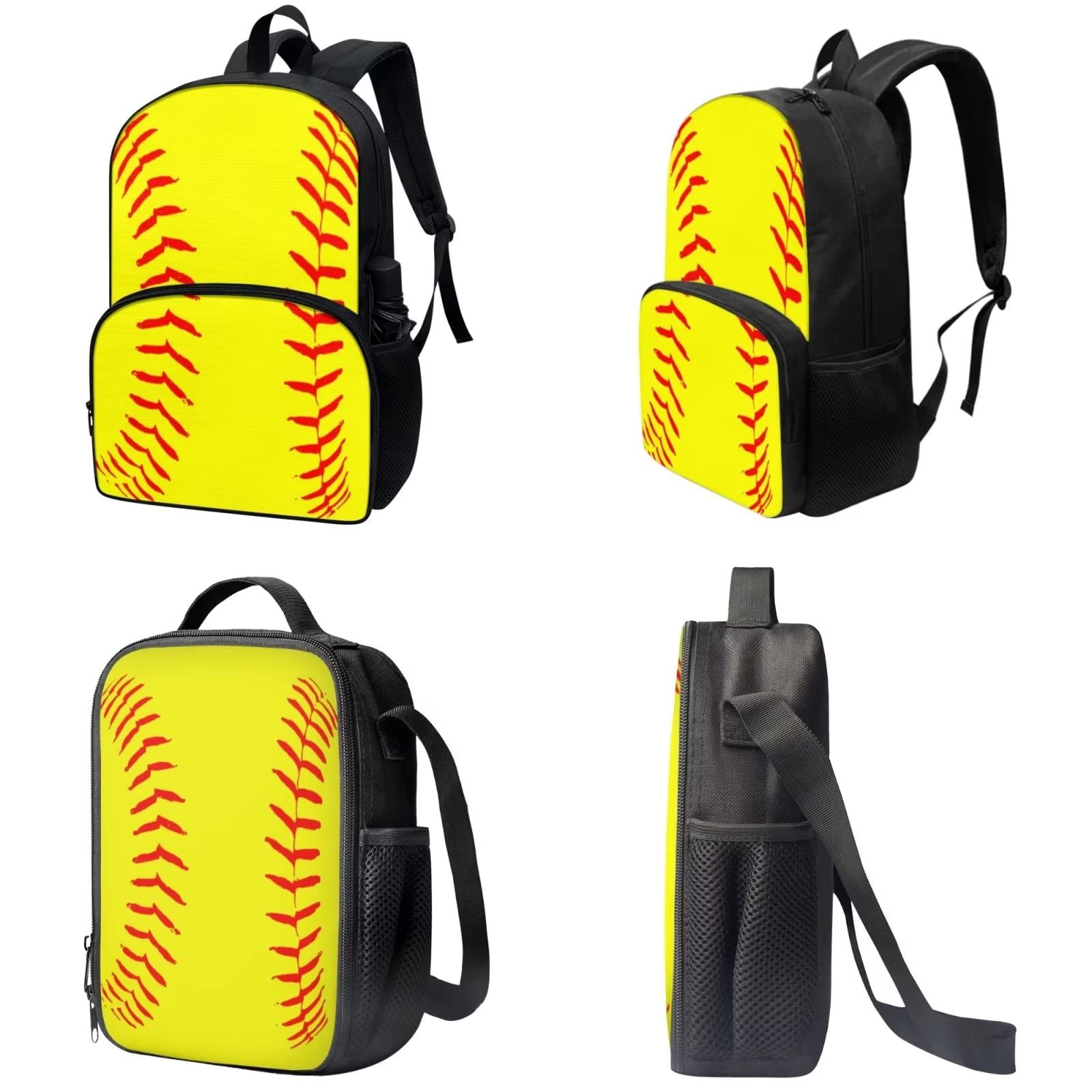 Poceacles Schultasche und Lunchbox-Set für Teenager, Jungen, Grundschule, Büchertasche, Federmäppchen für Grundschulkinder, Softball, Einheitsgröße