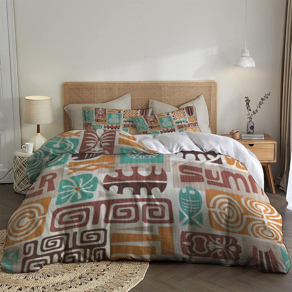 NIBAINLO 布団カバーエキゾチックなハワイアントロピカルブルーブラウンパターン 肌に優しい ピーチスキン加工 掛け布団カバー 和式 洋式 あったか 布団カバーセット リバーシブル ホームステイ ホテル 家庭兼用