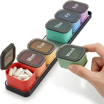 Magnetic Pill Organizer for Fridge, Once a Day, 7 Removable Containers