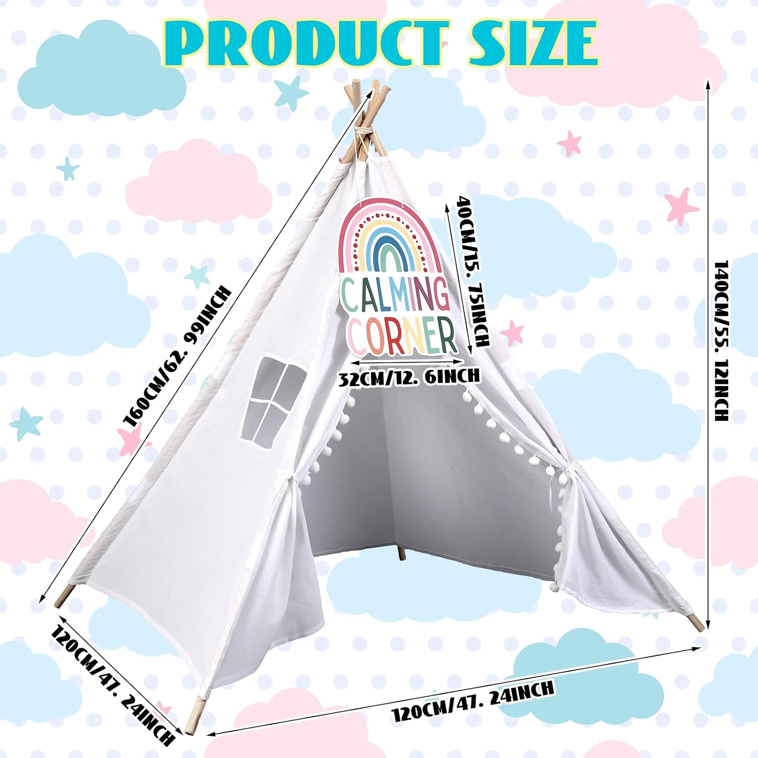 Gersoniel Calming Corner Supplies, Calm Down Corner Tent with Rainbow Posters Decor, 63 Inch Emotional Regulation Soft Tent with 15.7 Inch Rainbow Posters for Therapy Office, Classroom Decor