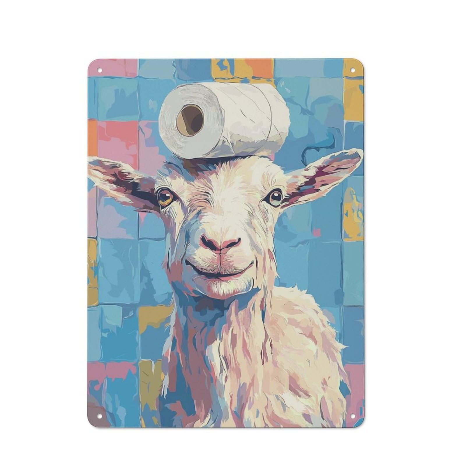 Vintage Goat with Toilet Paper on Head Metal Plaque 40x30cm, Diner Style Decor for Bakery, Diner, Cafe Or Family Room
