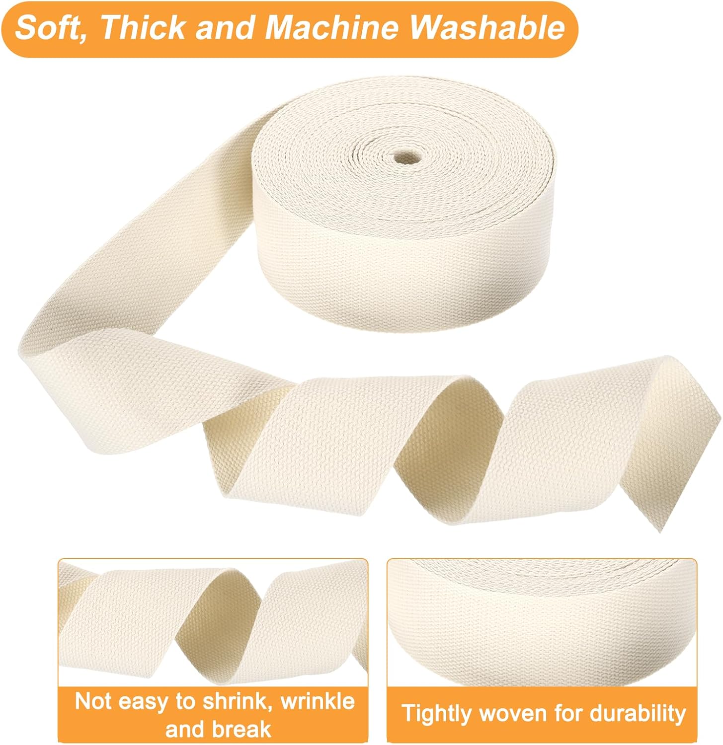 HARFINGTON Cotton Webbing 2 Inch 15.3 Yard Polyester Cotton Weave Webbing Strap Twill Tape Ribbon for Arts and Crafts Webbing Tote Bag Handles Cloth Belt Making Outdoor Supplies, Beige
