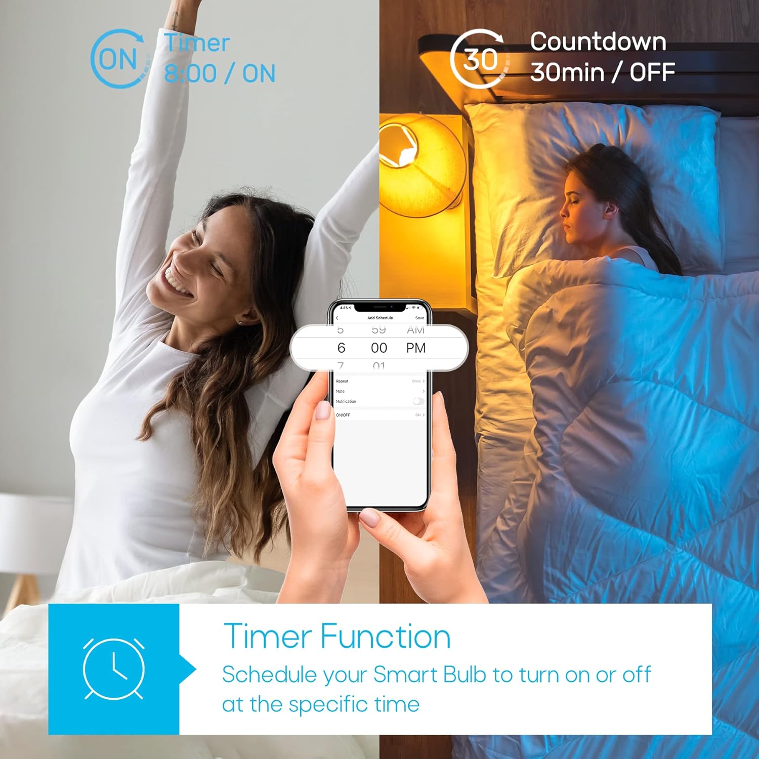 Экстерьер view of a modern house with different rooms lit by smart bulbs, controlled via a smartphone app.