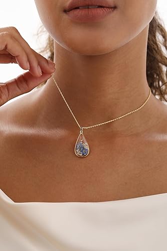 Miniatura 56 de Forget-Me-Not and Queen Anne's Lace Pressed Wildflower Necklace Birth Month Real Flower Necklace Gold/Silver Pressed Flower Jewelry