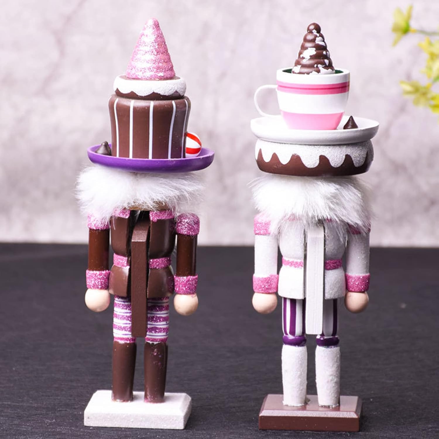 LUOZZY Christmas Nutcracker Figures with Dessert Hat Wooden Pink Nutcracker Christmas Decor Xmas Nutcracker Ornaments for Christmas Party Home Decoration, 10 Inch